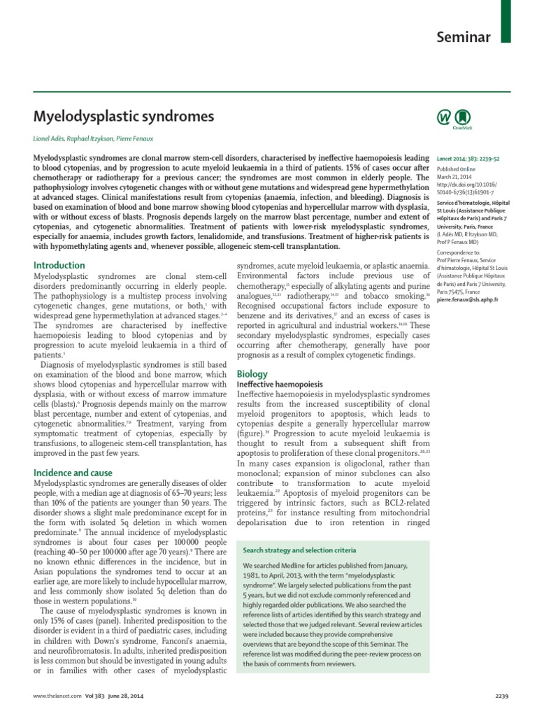 Myelodysplastic Syndromes Overview | PDF | Leukemia | Medicine