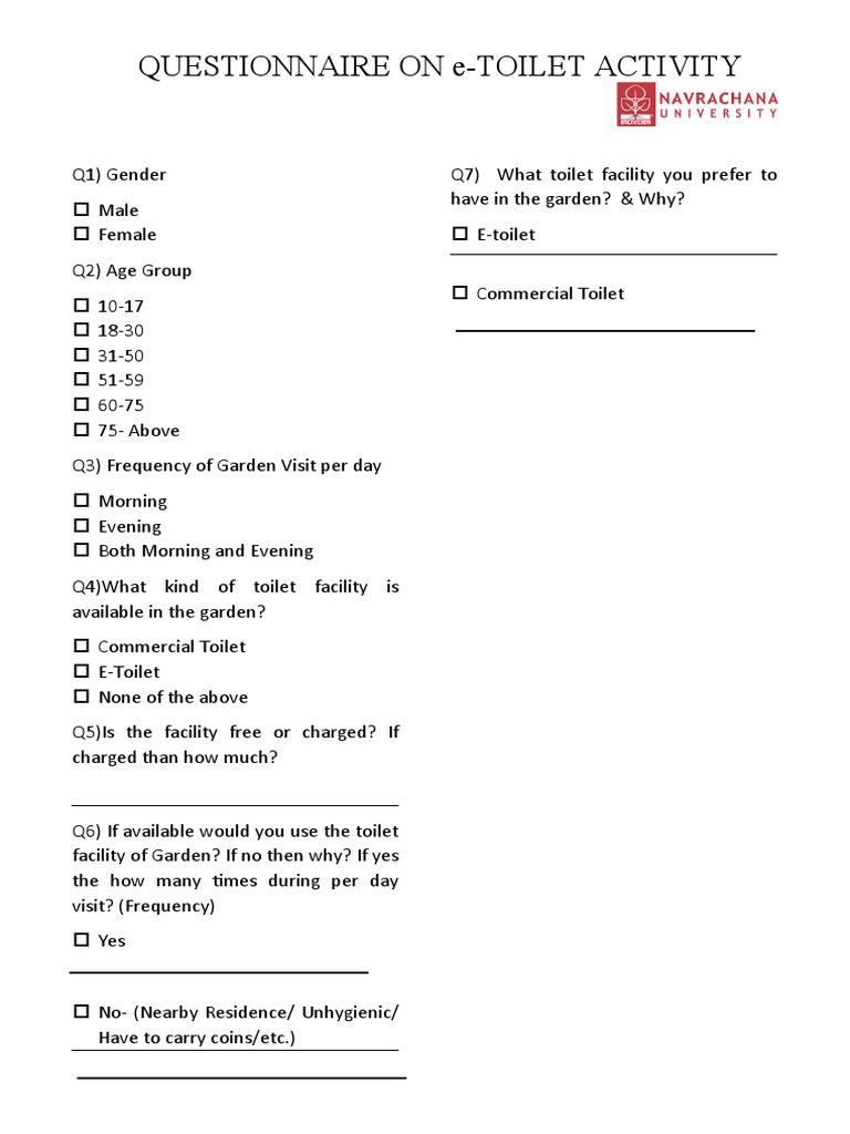 E-Toilet Activity Questionnaire | PDF