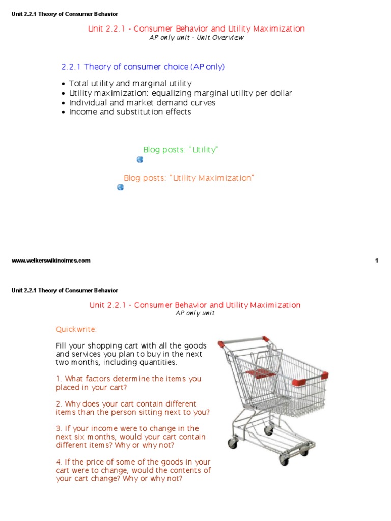 Unit 2.2.1 Theory of Consumer Behavior | PDF | Utility | Economic Theories