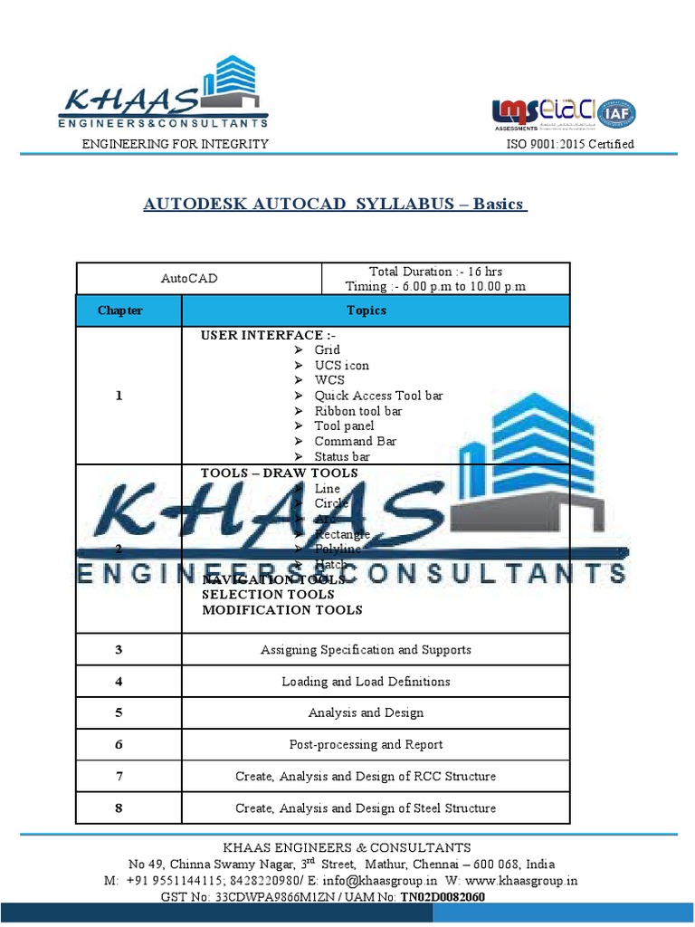 Autodesk Autocad Syllabus Basics Topics User Interface PDF
