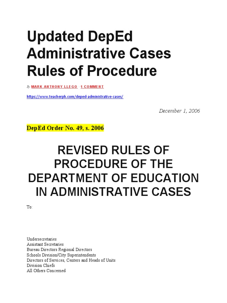 RULES OF PROCEDUREDepEd Administrative Cases PDF Affidavit Witness