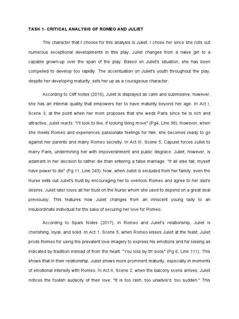 Task 1-Critical Analysis | PDF | Romeo And Juliet | Characters In Romeo ...