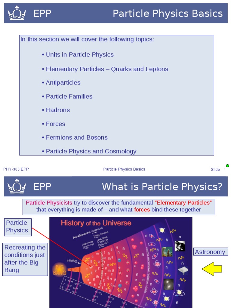 PHY-306 EPP Particle Physics Basics Slide | PDF | Quark | Hadron