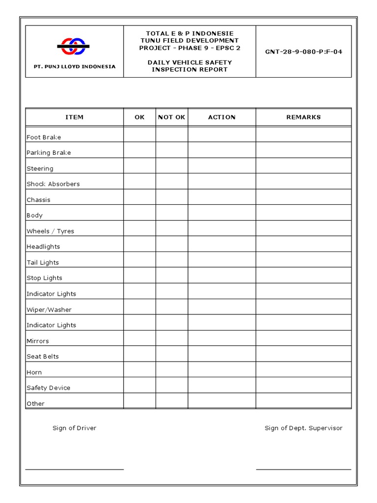 4-Daily Vehicle Safety Inspection Report | PDF