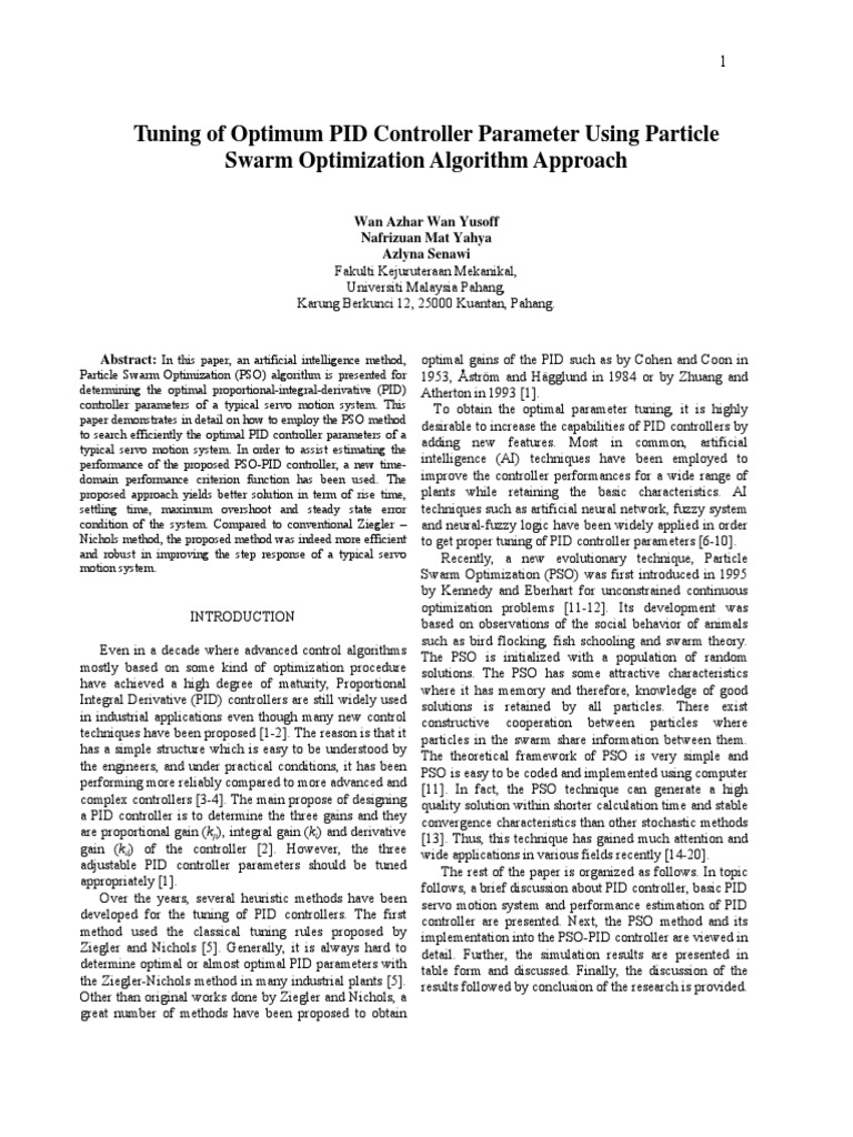 PSO for Optimal PID Controller Tuning | PDF | Control Theory | Systems ...
