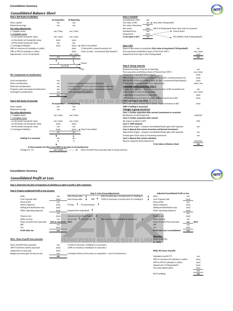 Consolidated Balance Sheet Consolidation Summary PDF Goodwill