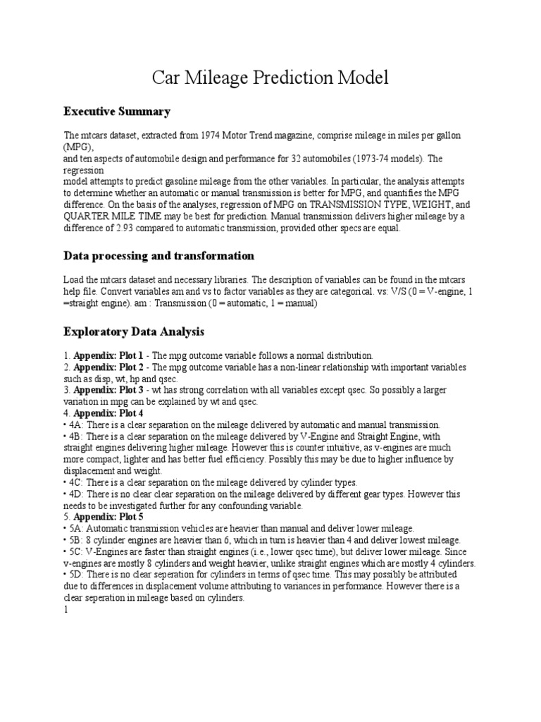Car Mileage Prediction Model PDF Fuel Economy In Automobiles