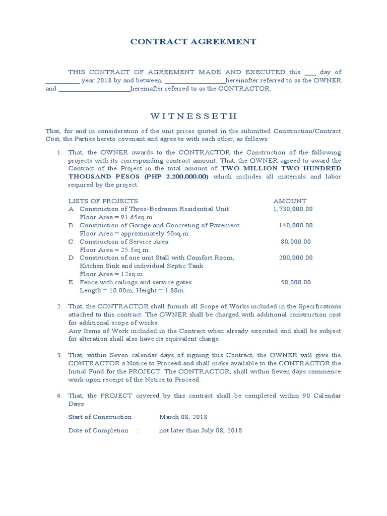 Sample Residential Construction Contract | PDF | Private Law | Government