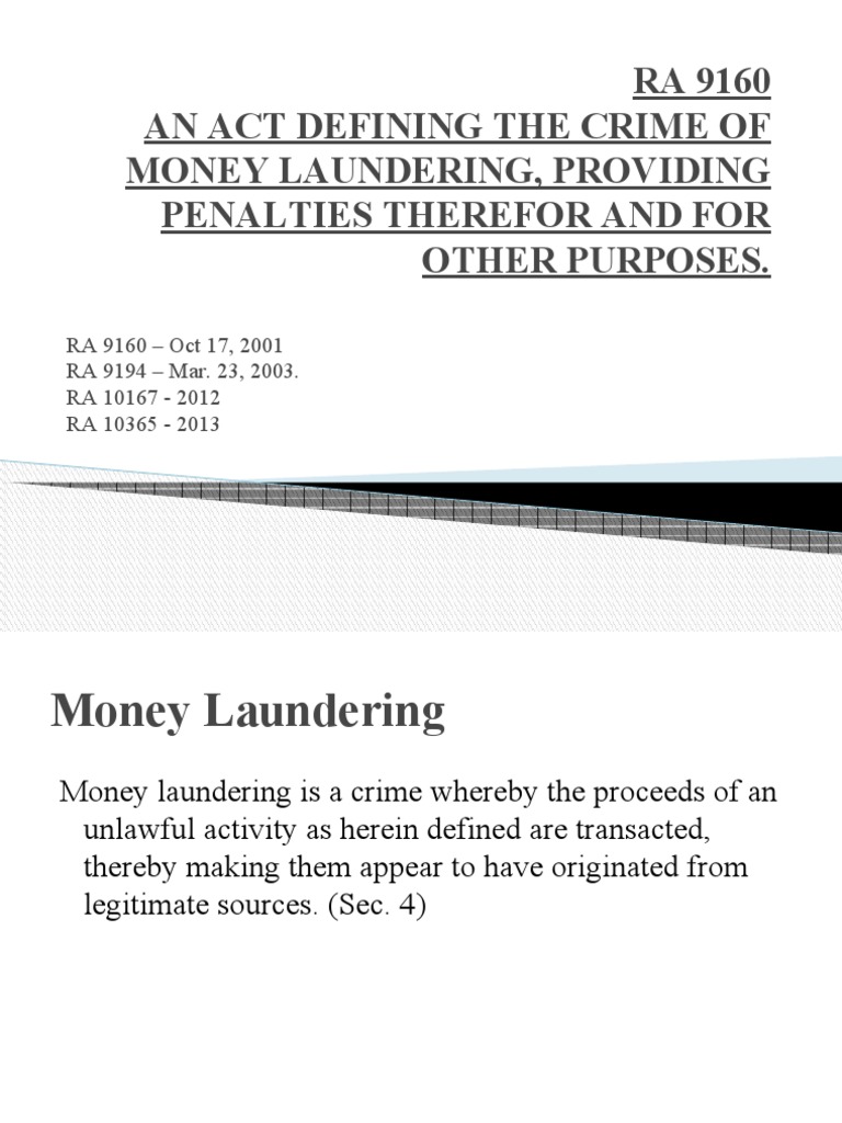 Overview of Republic Act 9160 | PDF | Money Laundering | Misconduct