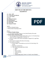 Minutes of The Meeting Tle/Epp/Ict: Date: July 1, 2019 Time: 3:40-4:40 in The Afternoon Place: New Canteen Attendee/s