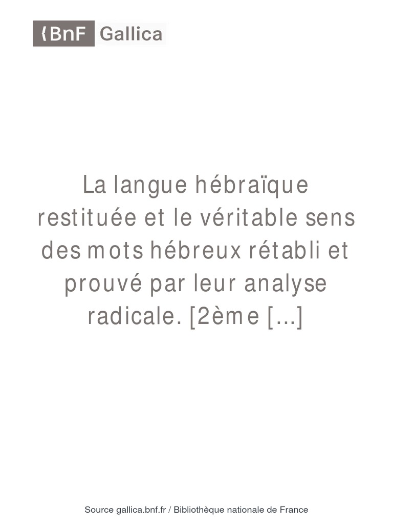La Langue Hebraique Restituee Et Fabre D Olivet Bpt6k Hebreu Augustin D Hippone