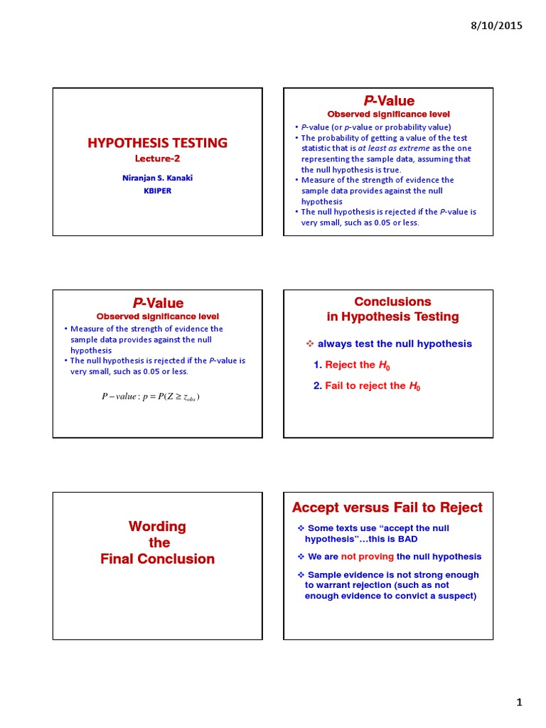 Hypothesis Testing & P-Value Guide | PDF | Type I And Type Ii Errors ...