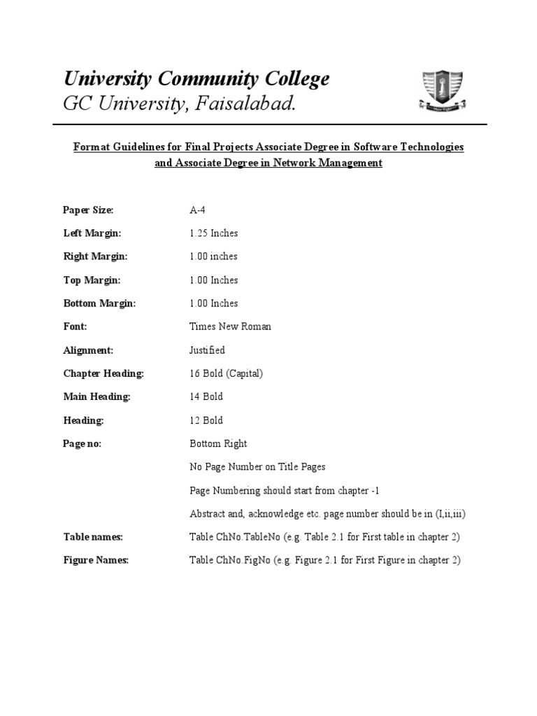 GCUF Final Year Project Format Guide | PDF
