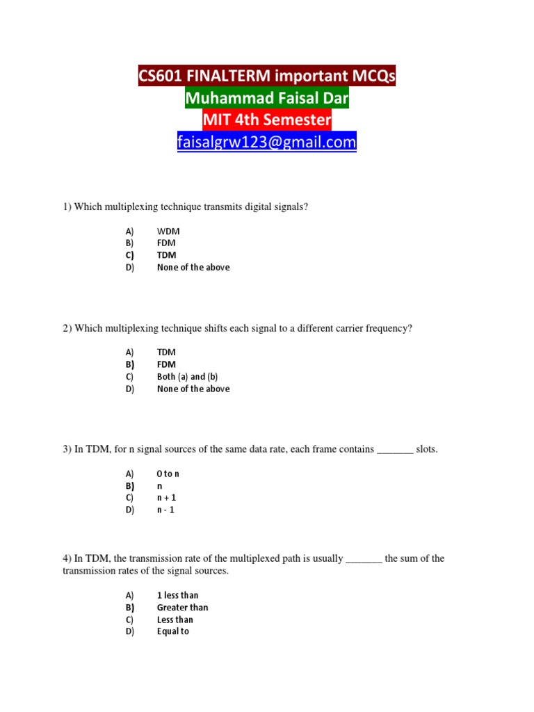 Cs601 Finalterm Important Mcqs Muhammad Faisal Dar Mit 4Th Semester