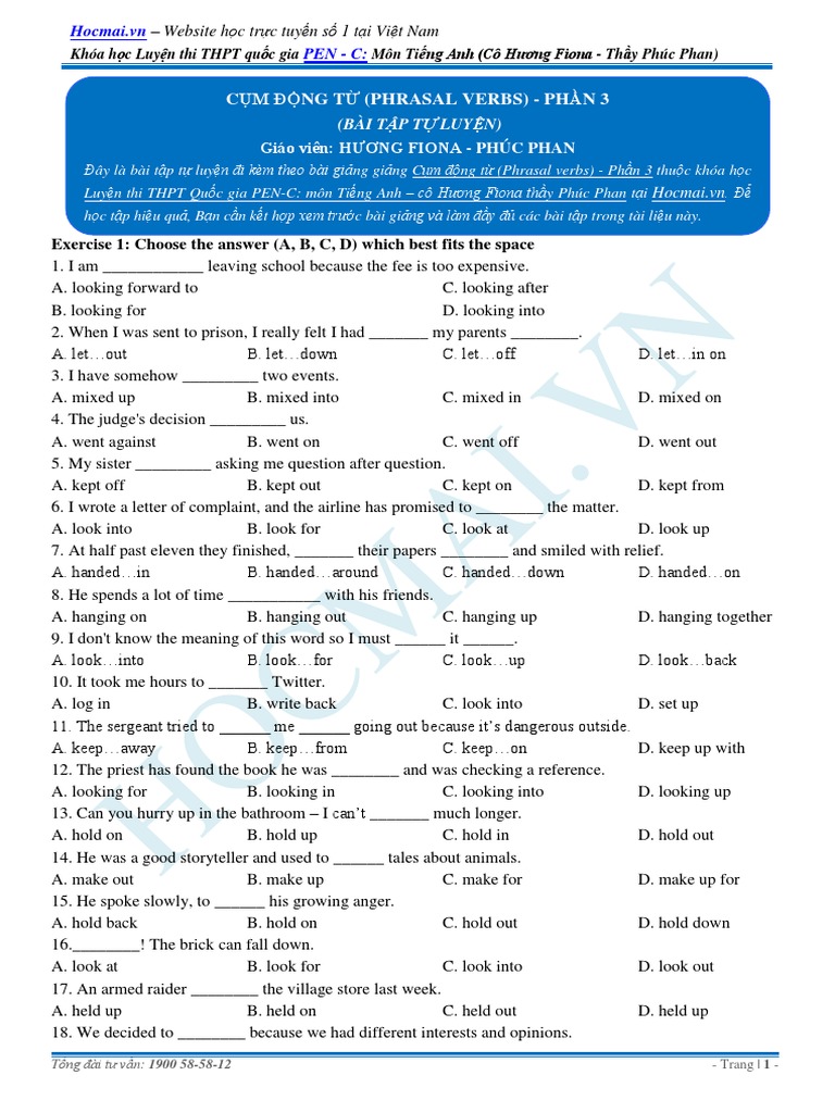 Phrasal Verbs Practice with Fiona Phan | PDF | Vietnam