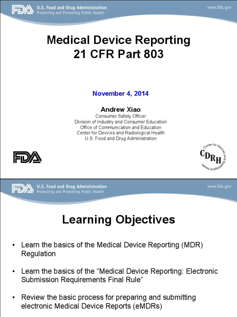 Medical Device Reporting21 CFR Part 803 PDF Medical Device Food