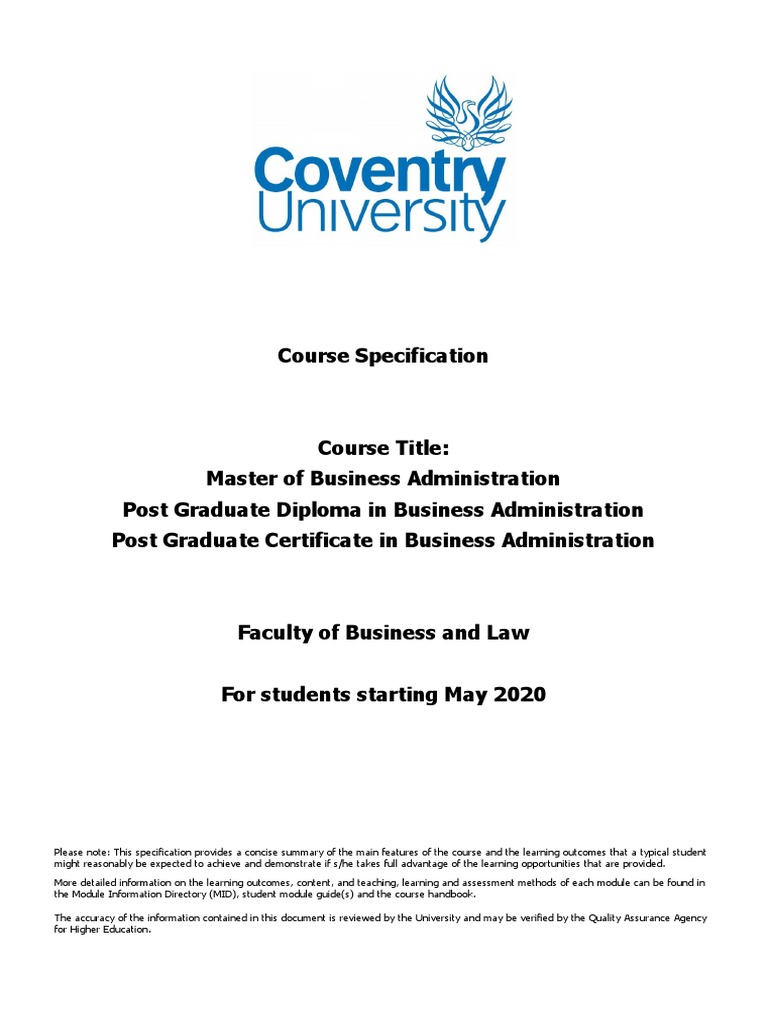 Coventry University MBA PDF PDF Master Of Business Administration
