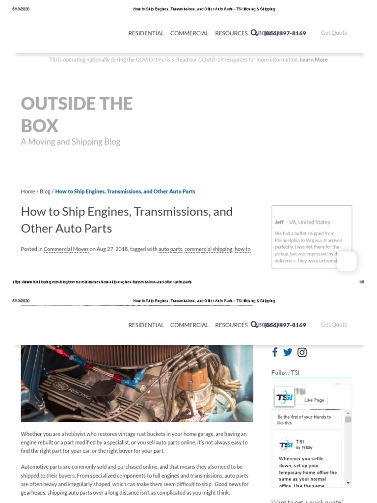 How To Ship Engines, Transmissions, and Other Auto Parts TSI Moving & Shipping PDF PDF