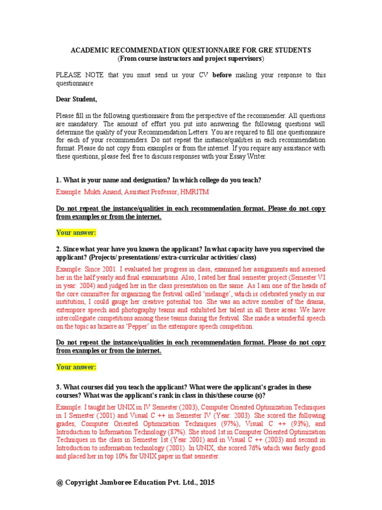GRE Academic Lor Questionnaire | PDF | Internet | Test (Assessment)