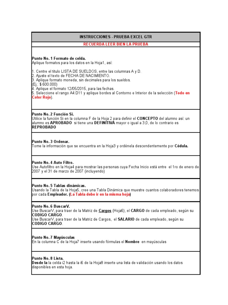 Prueba Excel Basica Pdf Microsoft Excel Tecnologías De La Información