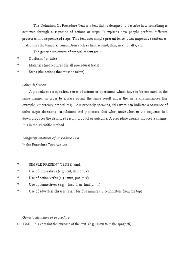 The Definition of Procedure Text | PDF | Grammatical Tense | Grammar