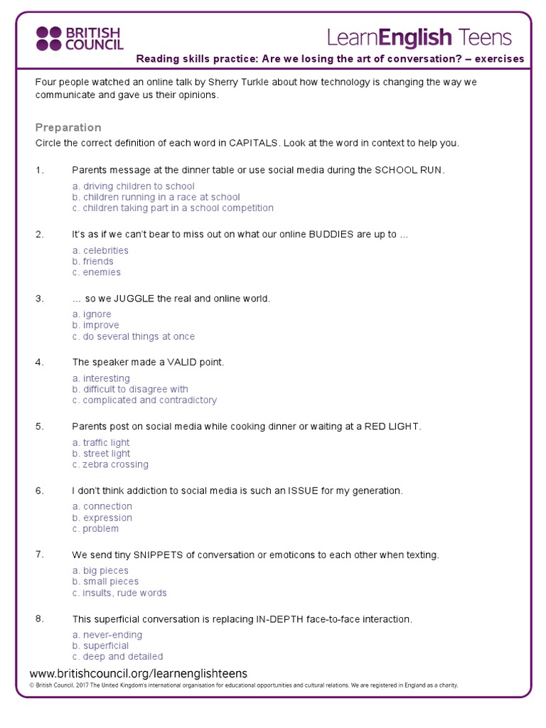 Are We Losing The Art of Conversation Exercises 1 PDF