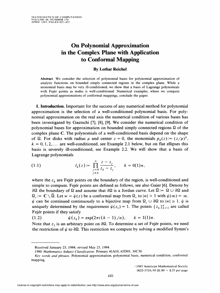 In The Complex Plane With Application: On Polynomial Approximation To ...