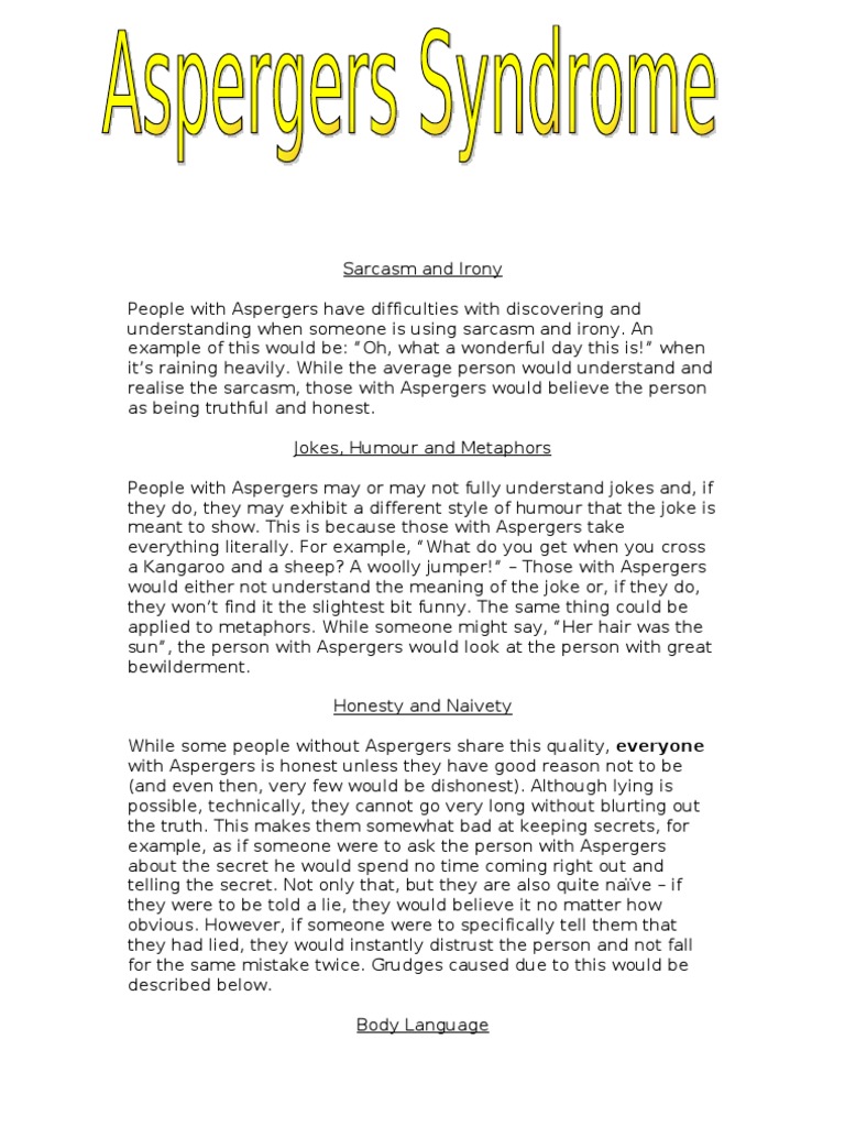 Aspergers Leaflet | Asperger Syndrome | Perception