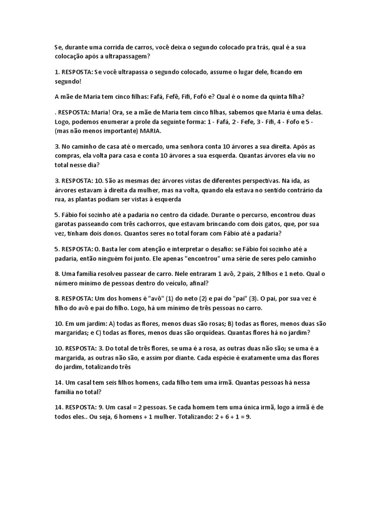 Exercícios de Lógica Com Respostas 2019 | PDF