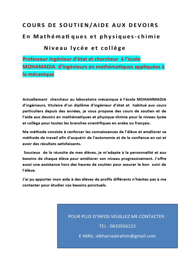 Affiche Annonce Cours de Soutien | PDF | Développement personnel | Bien ...
