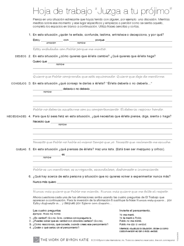 Hoja de Trabajo Byron Katie PDF PDF