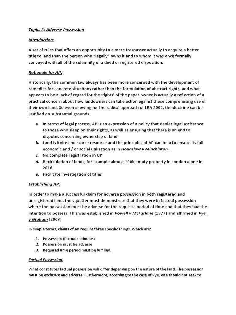 Adverse Possession: Legal Principles Explained | PDF | Adverse ...