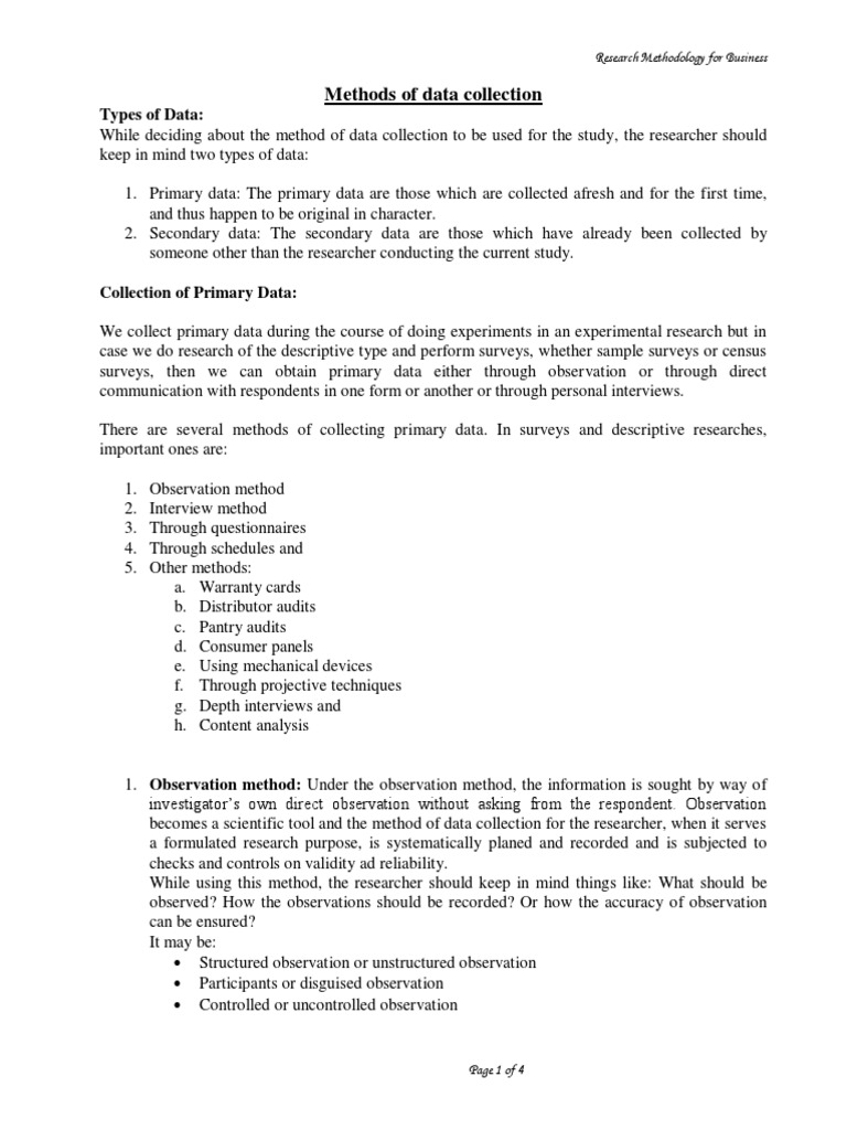 Methods of Data Collection | PDF | Survey Methodology | Questionnaire