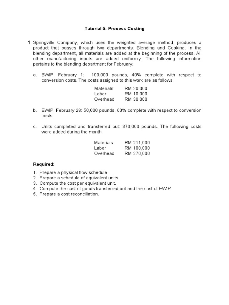 Tutorial 5 Process Costing PDF Outsourcing Production And