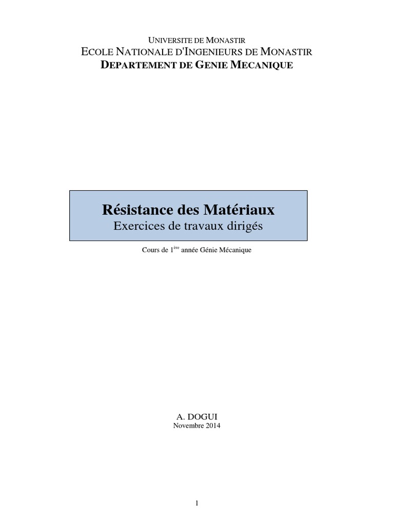 Résumé Cours RDM - Exercices TD | PDF | Flexion (matériau) | Module de ...