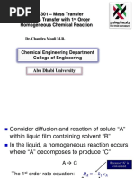 CME 301 - Mass Transfer 1D Mass Transfer With 1 Order Homogeneous Chemical Reaction