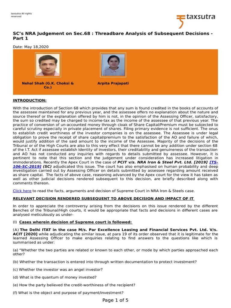 SC's NRA Judgement On Sec.68 Threadbare Analysis of Subsequent Decisions Download Free PDF