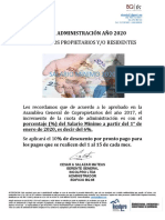 Incremento Cuota de Administracion Año 2020