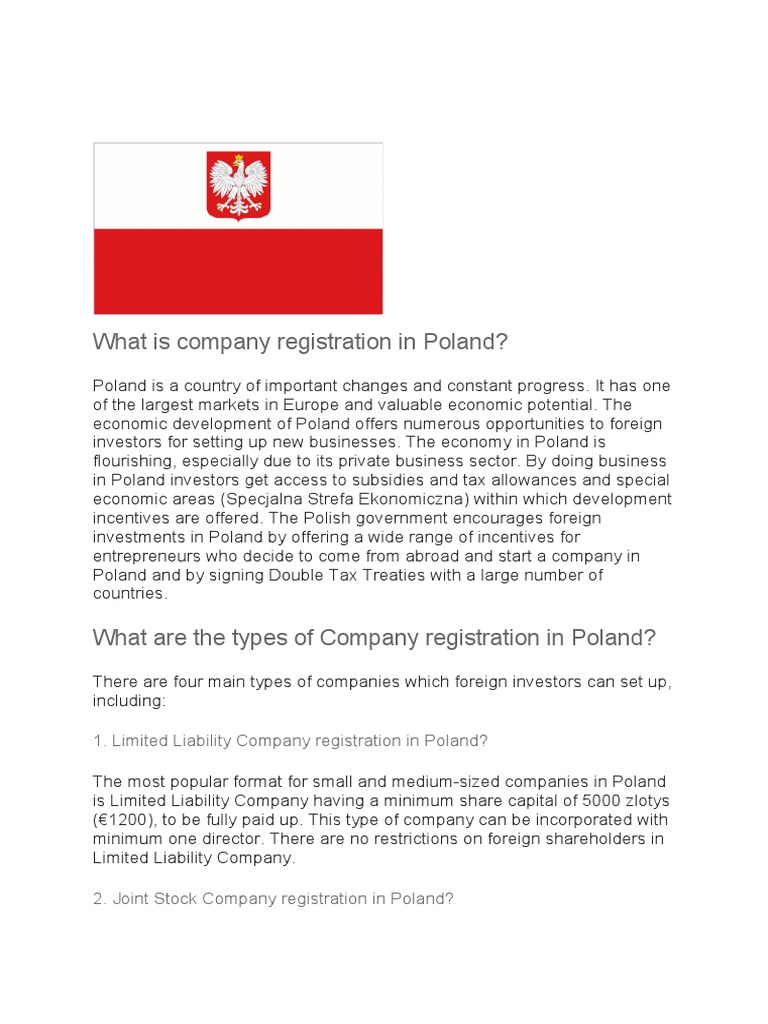 Company Registration Poland PDF Partnership Sole Proprietorship