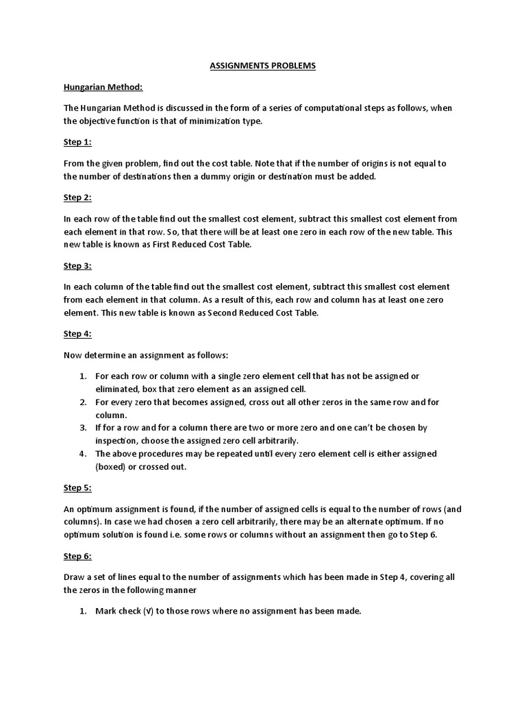 The Steps of the Hungarian Method for Solving an Assignment Problem ...