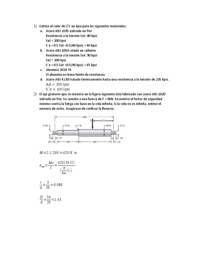 Análisis de Ejes en Acero AISI 1050 | PDF | Fatiga (material) | Acero