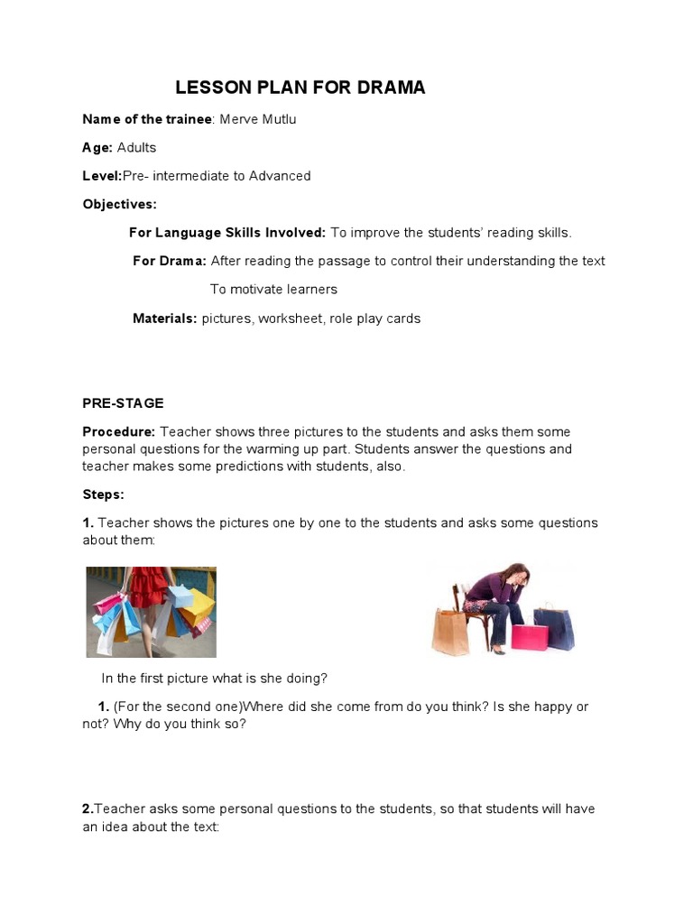 Drama Lesson Plan on Compulsive Shopping | PDF | Learning | Teachers