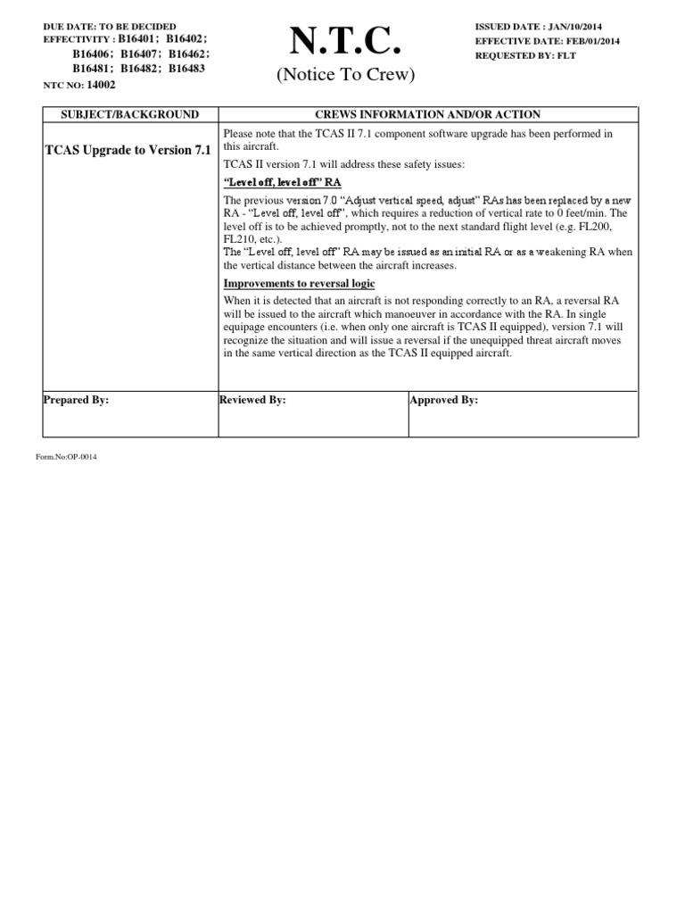 TCAS II Upgrade to Version 7.1 | PDF
