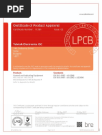 Certificate of Product Approval: Teletek Electronics JSC