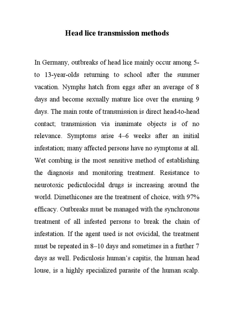 Head Lice Transmission Methods PDF Parasites Health Sciences