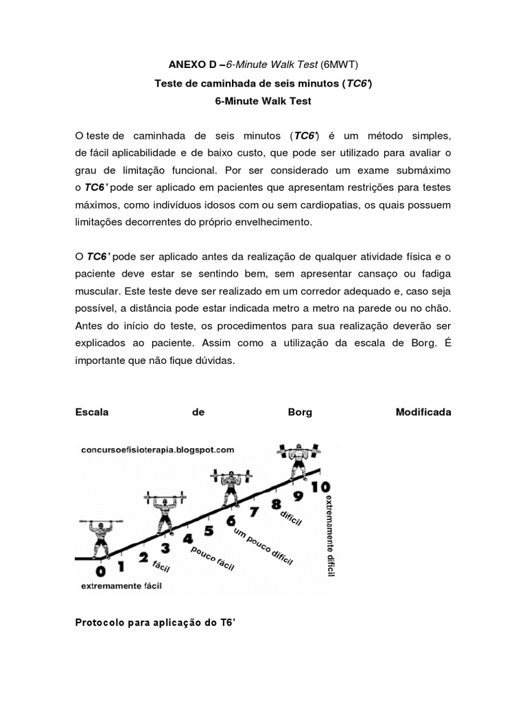 Protocolo do Teste de Caminhada de 6 Minutos | PDF | Frequência ...