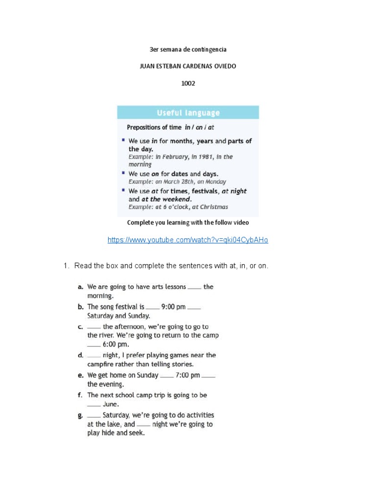 Contingency Week 3 English Exercises | PDF