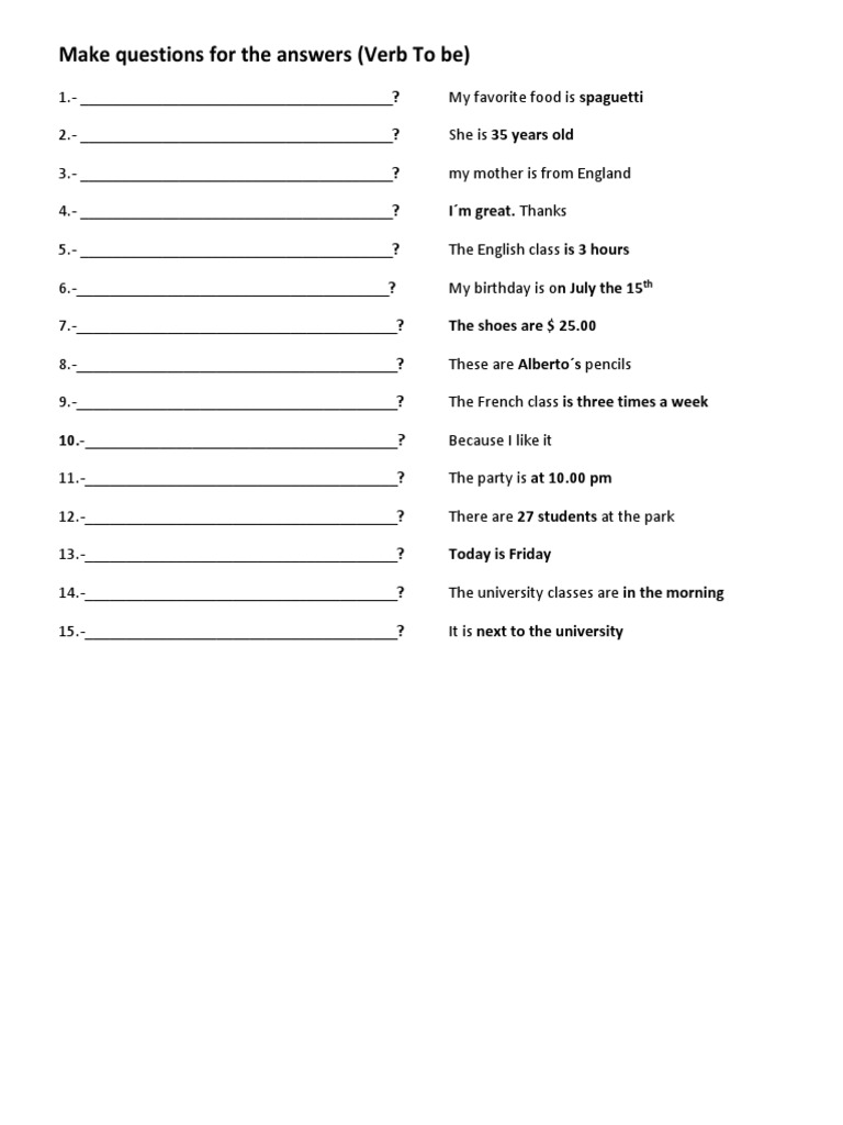 Questions for Verb 