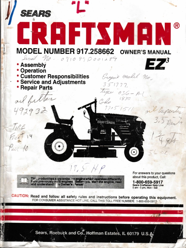 Craftsman Tractor Model 917.258662 | PDF | Tractor | Mower