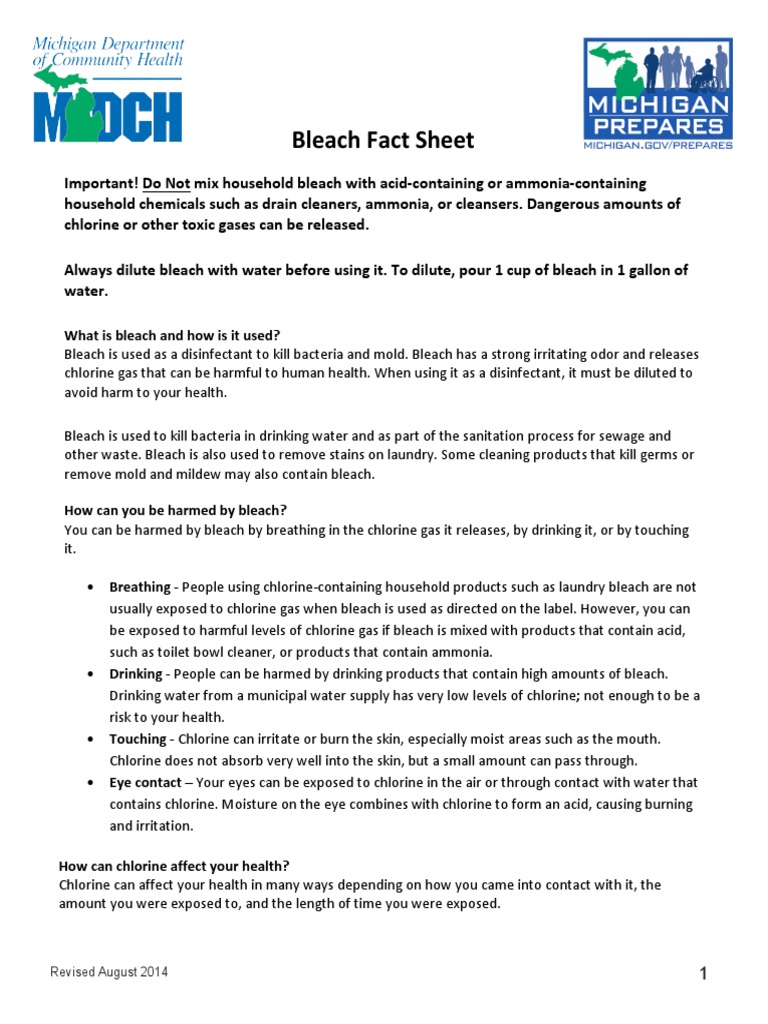 Bleach Fact Sheet 082014 466233 7 PDF Bleach Chlorine